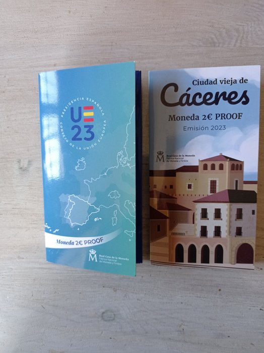 西班牙. 2 Euro 2023 "Presidencia" + "Caceres" (2 monedas) Proof  (沒有保留價)