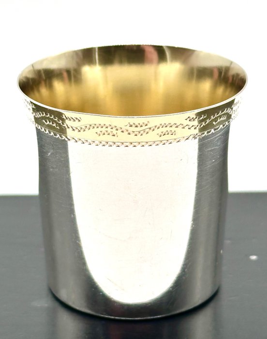 No reserve-Stevig handgemaakt zilveren Borrelglas/Bekertje met vergulde rand en binnenzijde C.G Hallberg Zweden 1960 - 燒杯 - 銀