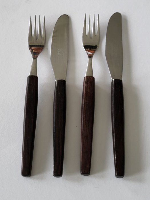 Hansa Solingen - 带柚木手柄的 18 件世纪中叶装饰餐具 - 柚木手柄/不锈钢