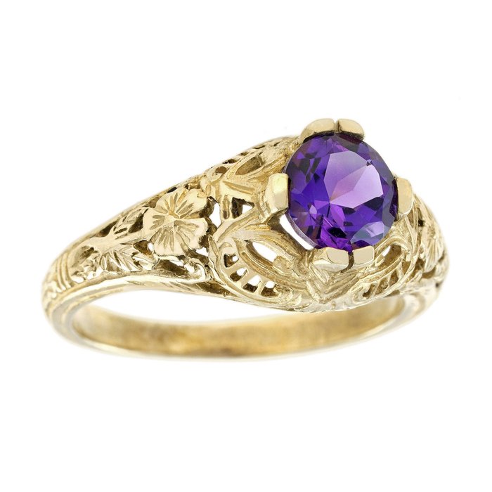 GEMMA FILIGREE - 戒指 - 9 節 黃金 -  0.81 tw. 紫水晶 