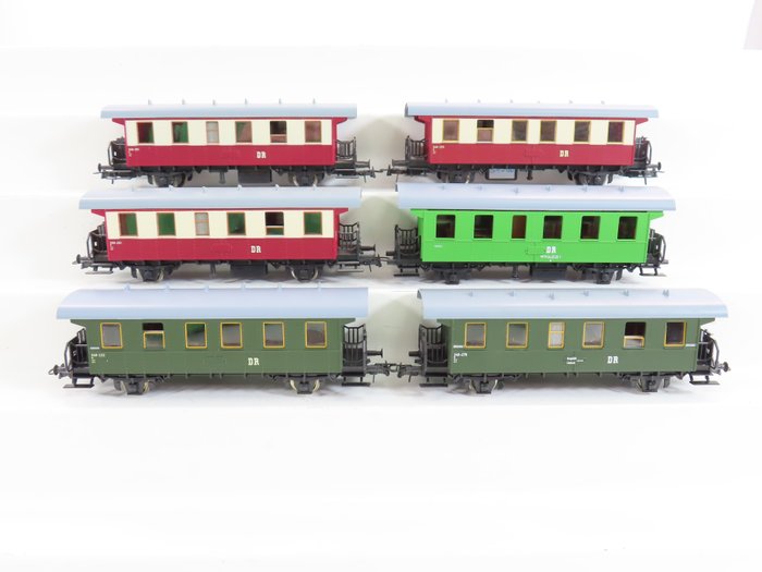 Roco H0 - 54334/54228 - Carruagem de passageiros de modelismo ferroviário (6) - Carruagens de passageiros de dois eixos "Bunderbusses", 2ª classe - DRG