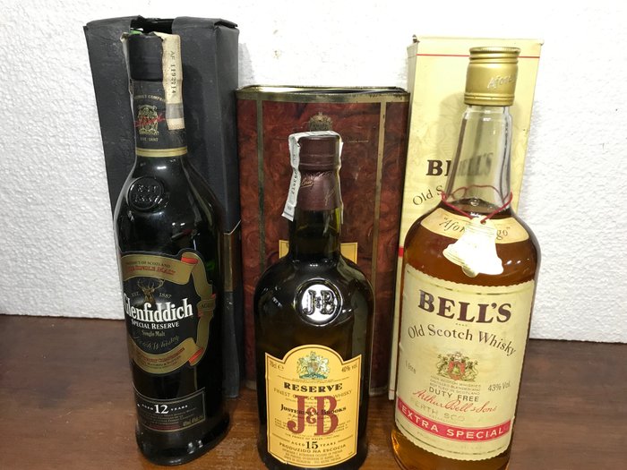 Glenfiddich 12yo + J&B 15yo Reserve + Bell’s Extra Special  - 100厘升, 70厘升 - 3 瓶