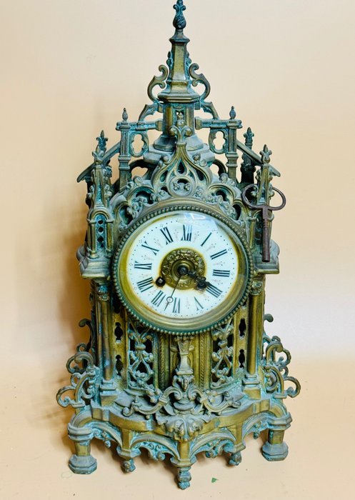壁炉架时钟 - 巴洛克风格 - 镀金青铜 - 1890-1910