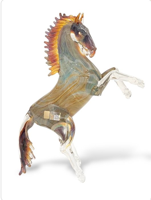 Escultura, Cavallo rampante Calcedonio - 41 cm - Vidrio