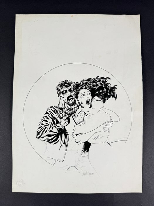 Angelici, Walter - 1 Original drawing - Frigidaire - Uomo con pistola - 1988