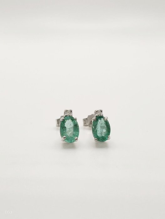 Zonder Minimumprijs - NO RESERVE PRICE - Oorbellen Witgoud -  1.55 tw. Smaragd - Diamant 