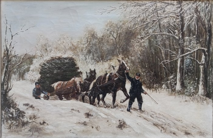G. Meyer (XX), naar Otto Eerelman - Wintergezicht met kar en paarden