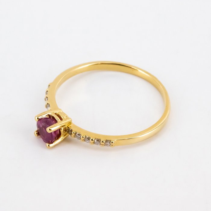 Ring - 18 kt Gelbgold Diamant  (Natürlich) - Rubin 