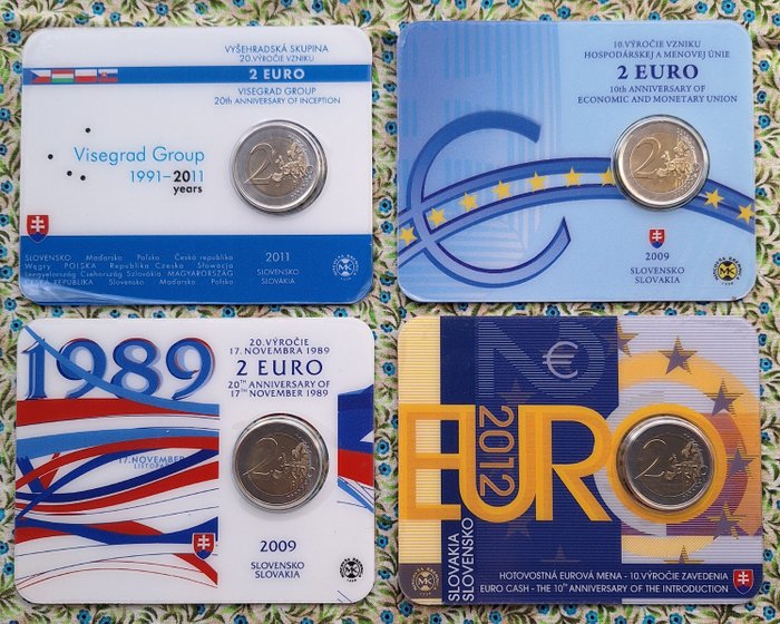 Slowakei. 2 Euro 2009/2012 (4 coincards)  (Ohne Mindestpreis)