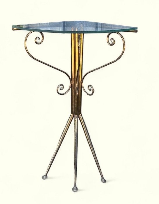 Stolik konsolowy - Rzadka włoska konsola narożna z lat 50. XX wieku z mosiądzu