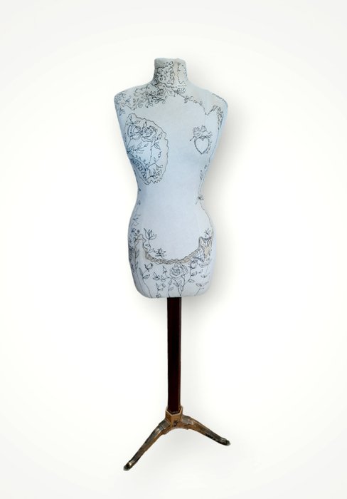 Tailor's - Mannequin - Dames paspop vintage -  Mannequin femme - Bois, Fer (fonte), Laiton, Satin