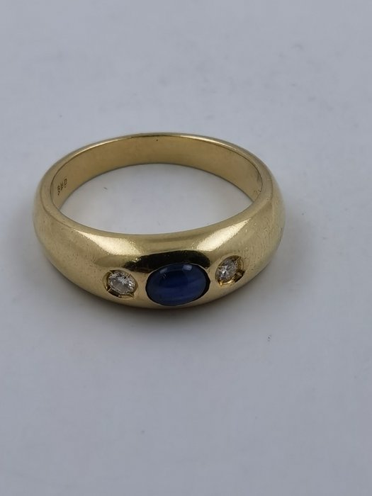 Gyűrű - 14 kt. Sárga arany Zafír - Gyémánt