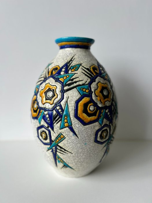 Keramis Boch, Boch Frères, Keramis, Villeroy & Boch - Charles Catteau - Vaso -  D1174 (forma: F975)  - Ceramica, Porcellana color crema