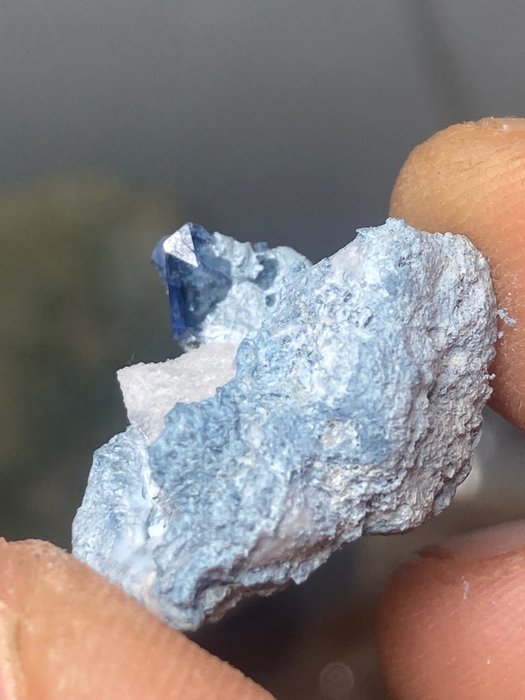 片岩上经典的蓝锥矿晶体！ 水晶矩晶体 - 高度: 33 mm - 宽度: 25 mm- 30 g - (1)