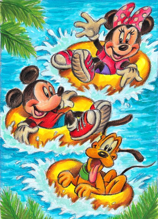 Joan Vizcarra - Mickey Mouse, Minnie and Pluto Having Fun - Fine Art Giclée - Hand Signed