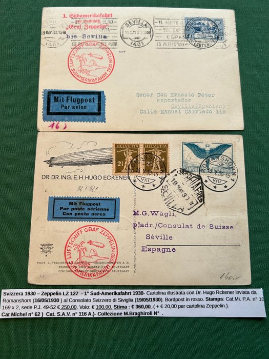 Εξώφυλλο καρτ ποστάλ  (2) - Suisse / Λιχτενστάιν: Πτήσεις Zeppelin Νότια Αμερική 1931 και 1930 Σεβίλλη ξεκίνησε.