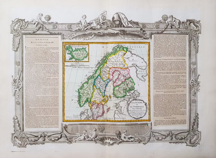 欧洲, 地图 - 北欧/斯堪的纳维亚/挪威/冰岛/芬兰/丹麦/瑞典/冰川海; Desnos / Brion De la Tour - La Suede et la Norwege, avec l'Islande - 1781-1800