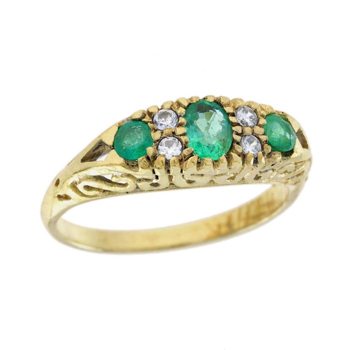 GEMMA FILIGREE - 戒指 - 14K包金 黄金 -  0.74 tw. 祖母绿 - 钻石 