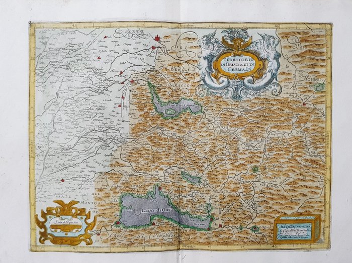 Europa, Mapa - Norte de Italia / Lombardía / Garda / Brescia / Bérgamo / Cremona; Gio Antonio Magini - Territorio di Brescia et di Crema - 1601-1620