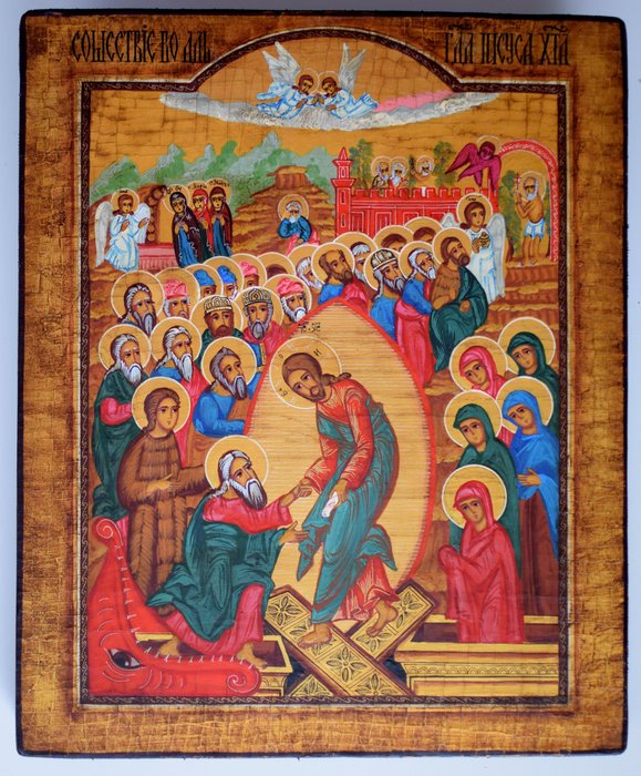 標誌 - 俄羅斯東正教偶像“復活節”，木頭，蛋彩畫，手繪，