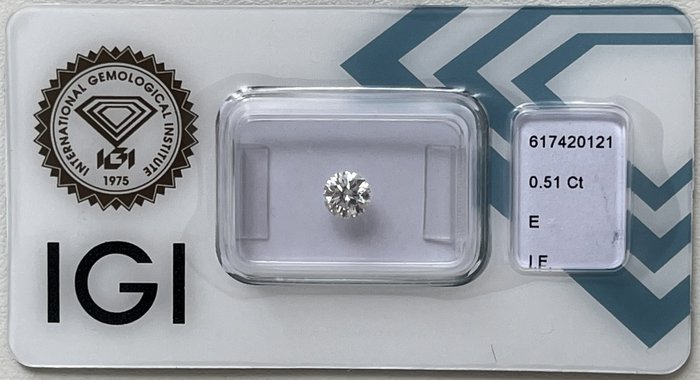 1 pcs Diamant - 0.51 ct - Rond - E - IF (pas d'inclusions)