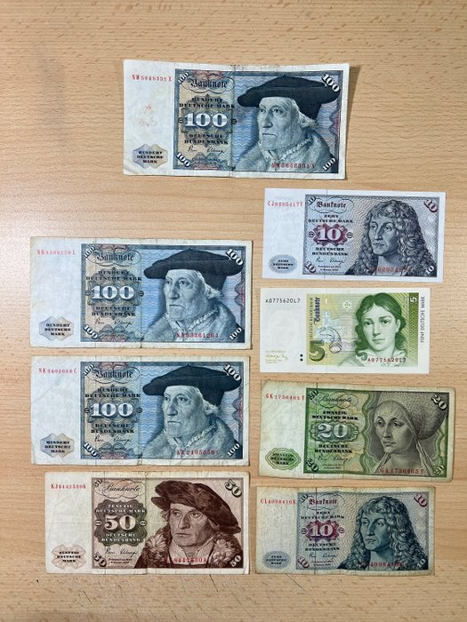 Alemanha. - 8 Banknotes - 395 Deutsche Mark - various dates  (Sem preço de reserva)