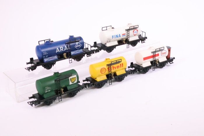Electrotren H0轨 - 模型火车货运车厢 (5) - 五辆油罐车“Shell、BP、Esso、Aral、Fina” - RENFE