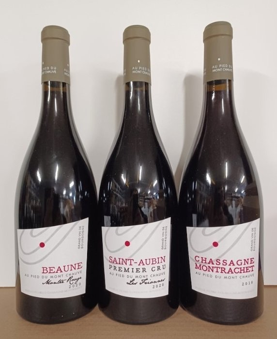 2018 Chassagne Montrachet, 2020 Saint Aubin 1° Cru "Les Frionnes" & Beaune "Montée - Bourgogne 1er - Burgund 1er Cru - 3 Flaschen (0,75 l)