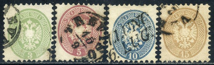 Italian antiikkivaltiot - Lombardo Veneto 1864 - Itävalta-Unkarin vaakuna, 4 hammastettua arvoa 9.5 - Sassone N. 42/45