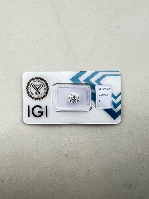 没有保留价 - 1 pcs 钻石  (天然)  - 2.00 ct - 圆形 - E - I1 内含一级 - 国际宝石研究院（IGI）