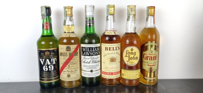 VAT 69 + Angus McKay + William Lawson + Bell's + Long John + Grant's Blended Scotch Whisky  - b. 1990er Jahre - 70 cl - 6 flaschen