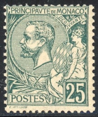 Monaco 1891/1894 - 25c Verde - Alberto 1 - Freschezza Postale - Quotazione: €515 - Yvert 16