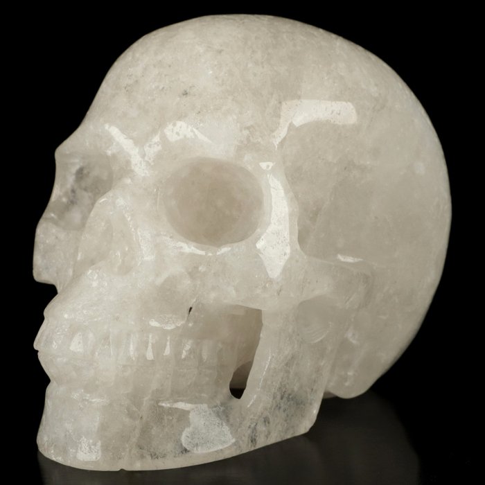 1.30 Kg 12.30 by 9.20 cm museum piece real white mountain quartz rock crystal skull Carving- 1.3 kg