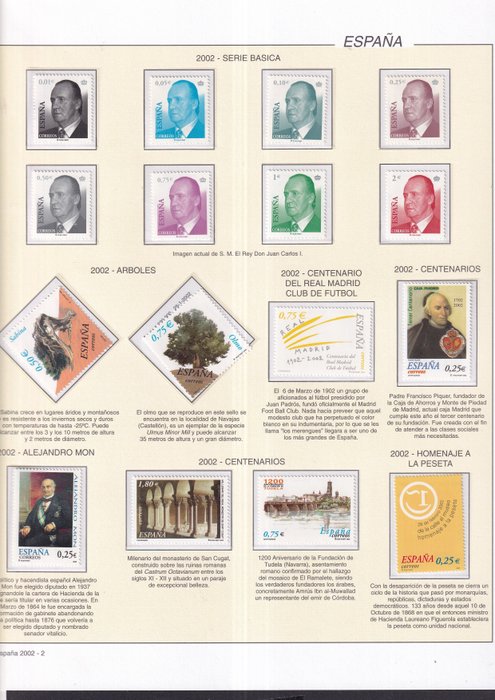 西班牙 2002/2002 - 西班牙邮票 2002 年完整全新，未安装 Filabo 补充品上的固定邮票 - edifil