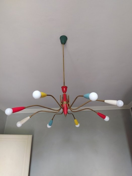 枝形吊燈 - Sputnk 蜘蛛枝形吊燈 - 膠木, 鋁, 黃銅