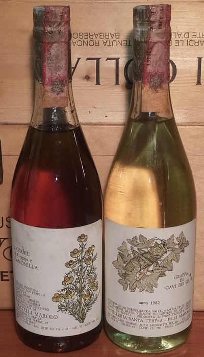 Marolo - Liquore di Grappa di Camomilla + Grappa Gavi di Gavi 1982  - b. Anni ‘80 - 75cl - 2 bottiglie
