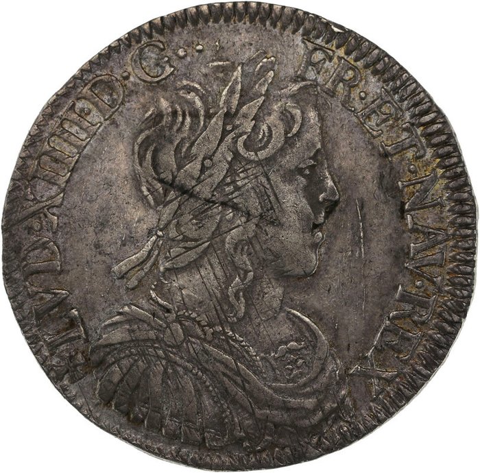 法國. 路易十四世 (1643-1715). 1/2 Écu 1654-T, Nantes