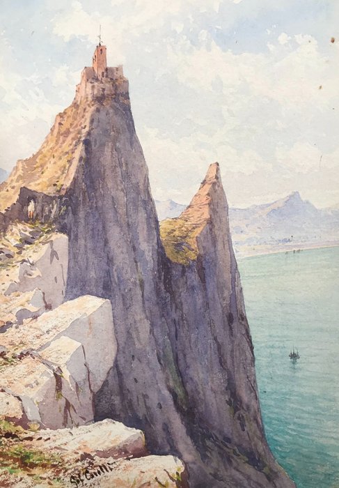 Gabriele Carelli (1820-1900) - Veduta di Gibilterra, Spagna