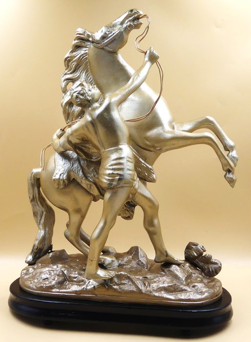 Statue, "Chevaux de Marly" - 42 cm - Spelter, After Guillaume Coustou