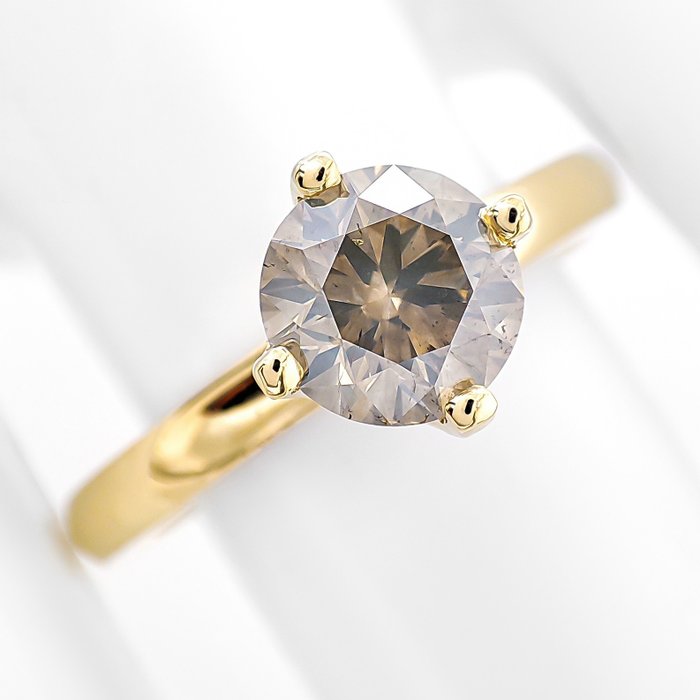 Zonder Minimumprijs - 1.04 Carat Fancy Gray Yellow Diamond Solitaire - Ring - 14 karaat Geel goud 