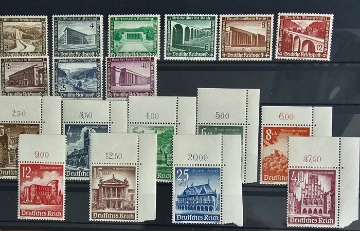 German Empire 1938/1939 - Winterhilfswerk Modern buildings, Ostmark landscapes, buildings mint and in immaculate condition - Michel MiNr 634 bis 738