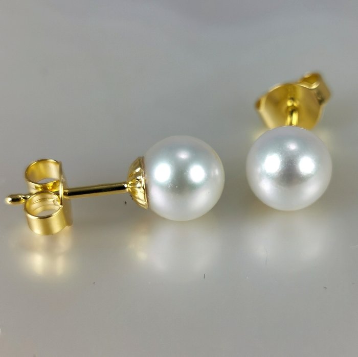 Japanese Akoya pearls Ø 6,5x7 mm - Ohrringe Gelbgold Perle 