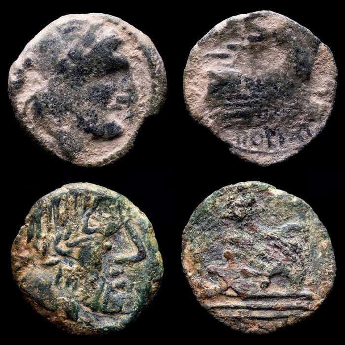 罗马共和国. Anonymous. Semis Lot comprising two Anonymous Æ Semis - Rome, circa 211-206 BC.  (没有保留价)