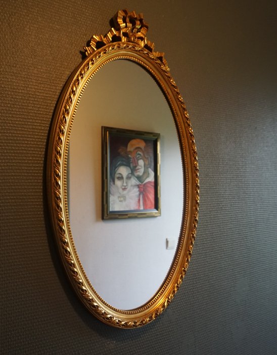Geratal - Miroir- Grand miroir doré à noeud et bord perlé  - Plastique