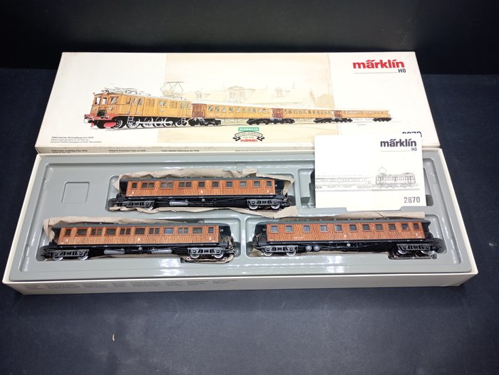 Märklin H0 - From set 2870.2 - Set Machetă tren transport călători (1) - Trei vagoane de pasageri din lemn - SJ