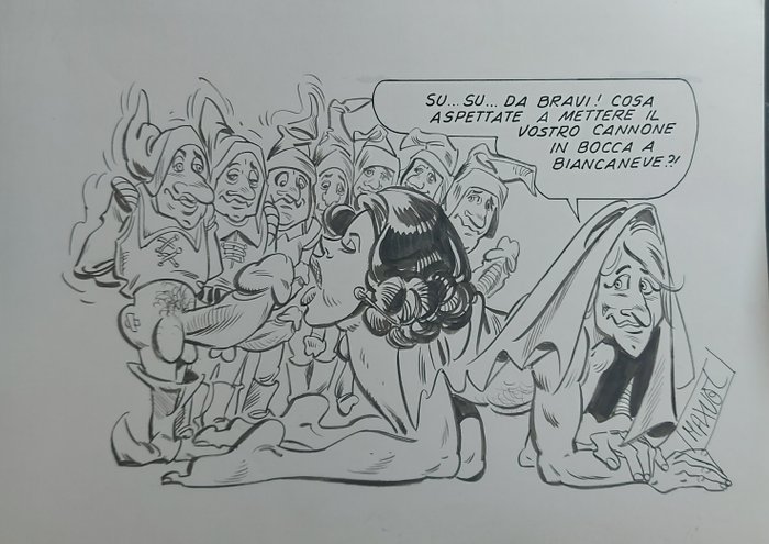 Danilo Grossi - Maxuel - Hard Umoristica - L'inganno del principe con Biancaneve - La reggina Cactus - 2 oryginalny rysunek - 1990