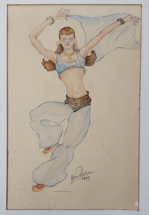 Han Rehm (1908-1970) - Oriëntaalse danseres - Art Deco tekening
