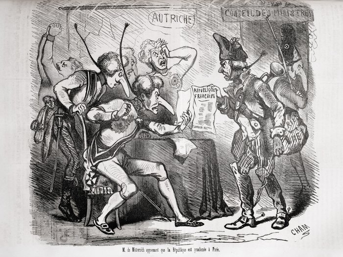 Le Charivari - Caricatures par Cham, Daumier, Gavarni e.a. - 4 Sammlungen - Erstausgabe - 1842/1848