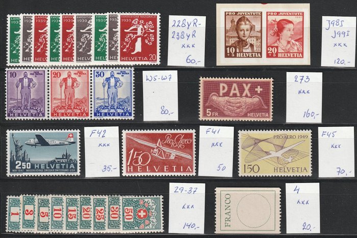 Zwitserland 1910/1949 - Selectie op een insteekkaart