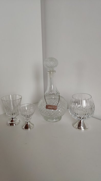 Drinking glass (4) - .835 silver, .925 silver, Glass